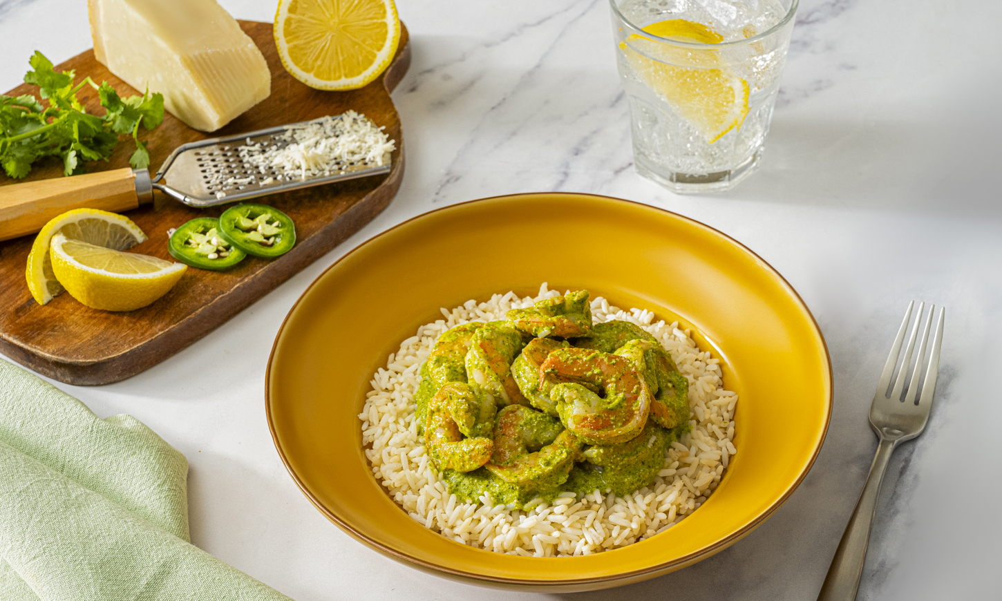 Texas Pesto Shrimp Over Rice